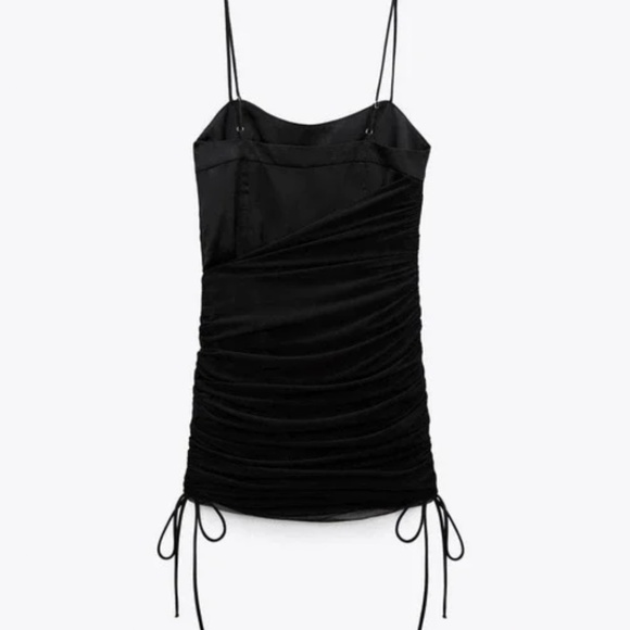 Zara Combination Draped Mini Bodycon Dress in Black - Picture 1 of 3